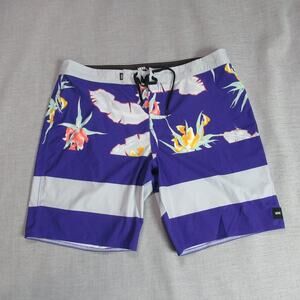 VANS Board Shorts Men 38 Purple Tropical Floral Beach Swim Surf Trunks Quick Dry